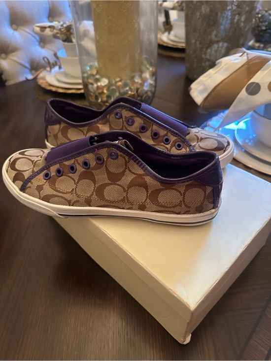 Coach Shoes - Slightly Worn Size 8 Coach Signature Canvas Low-Top Sneakers in Brown and Purple